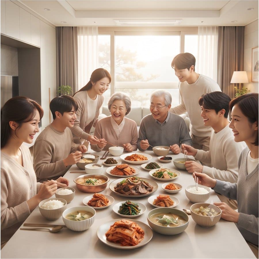 가족과 이웃이 함께하는 식사 자리