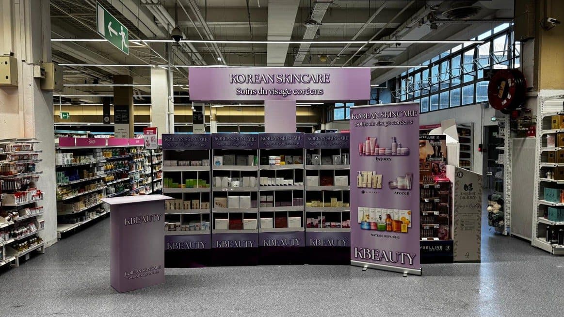 A Korean Skincare display in a French hypermarket