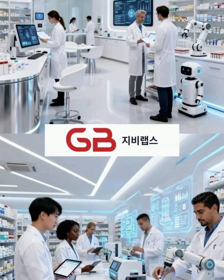 로봇 장비가 있는 스마트 의약 연구실